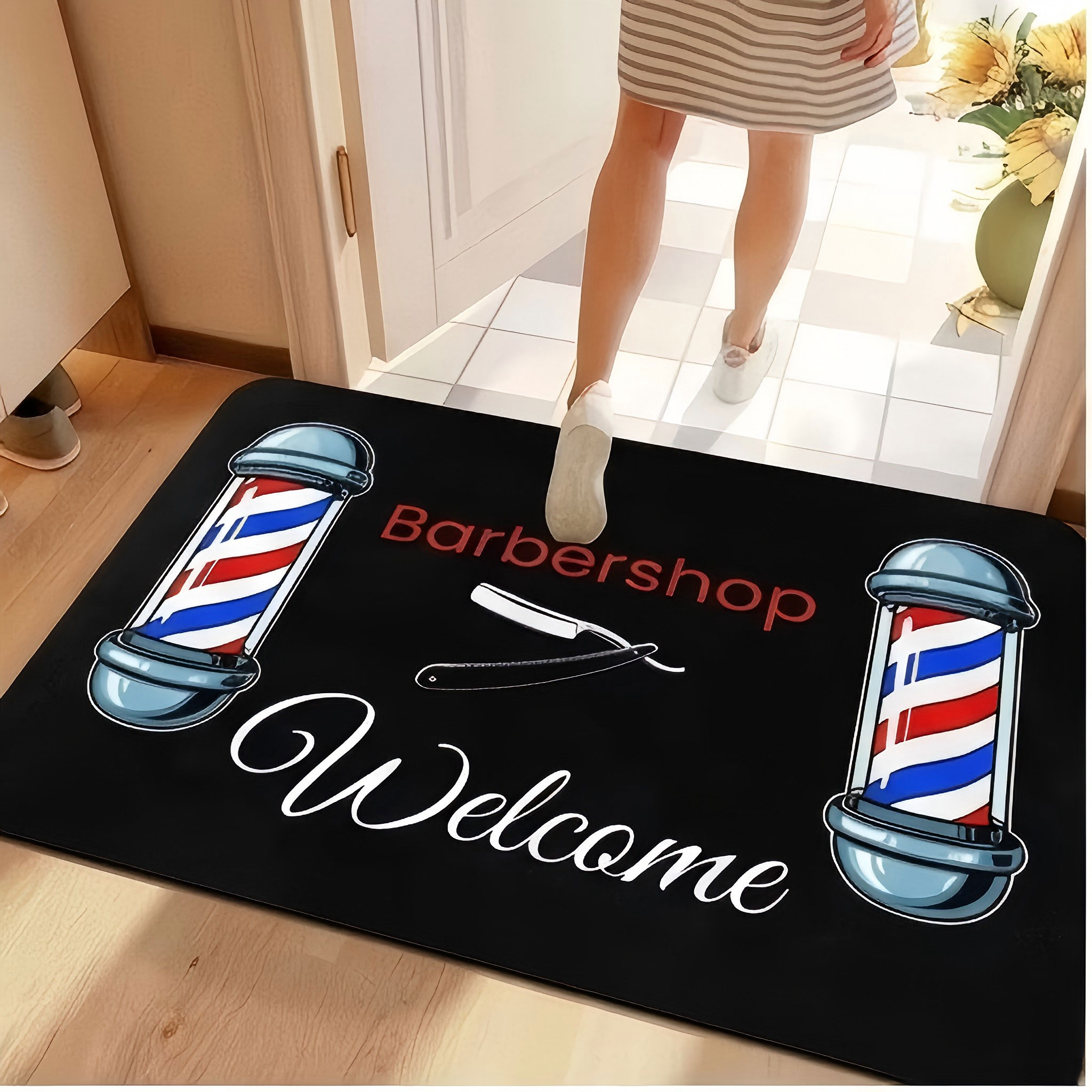 Commercial Printing And Graphics - Barbershop pole welkomstmat met grafische opdruk,